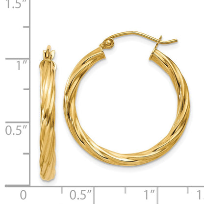 14K Gelbgold Poliert 3.25mm Gedreht Creolen