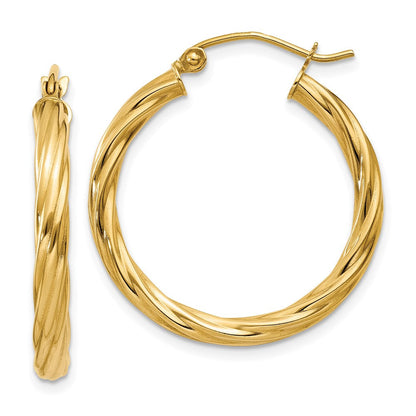 14K Gelbgold Poliert 3.25mm Gedreht Creolen