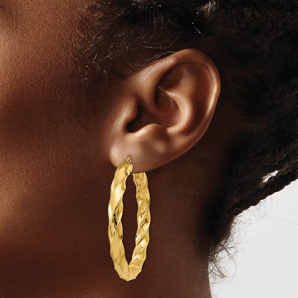 14K Gelbgold Poliert 5.0mm Gedreht Creolen