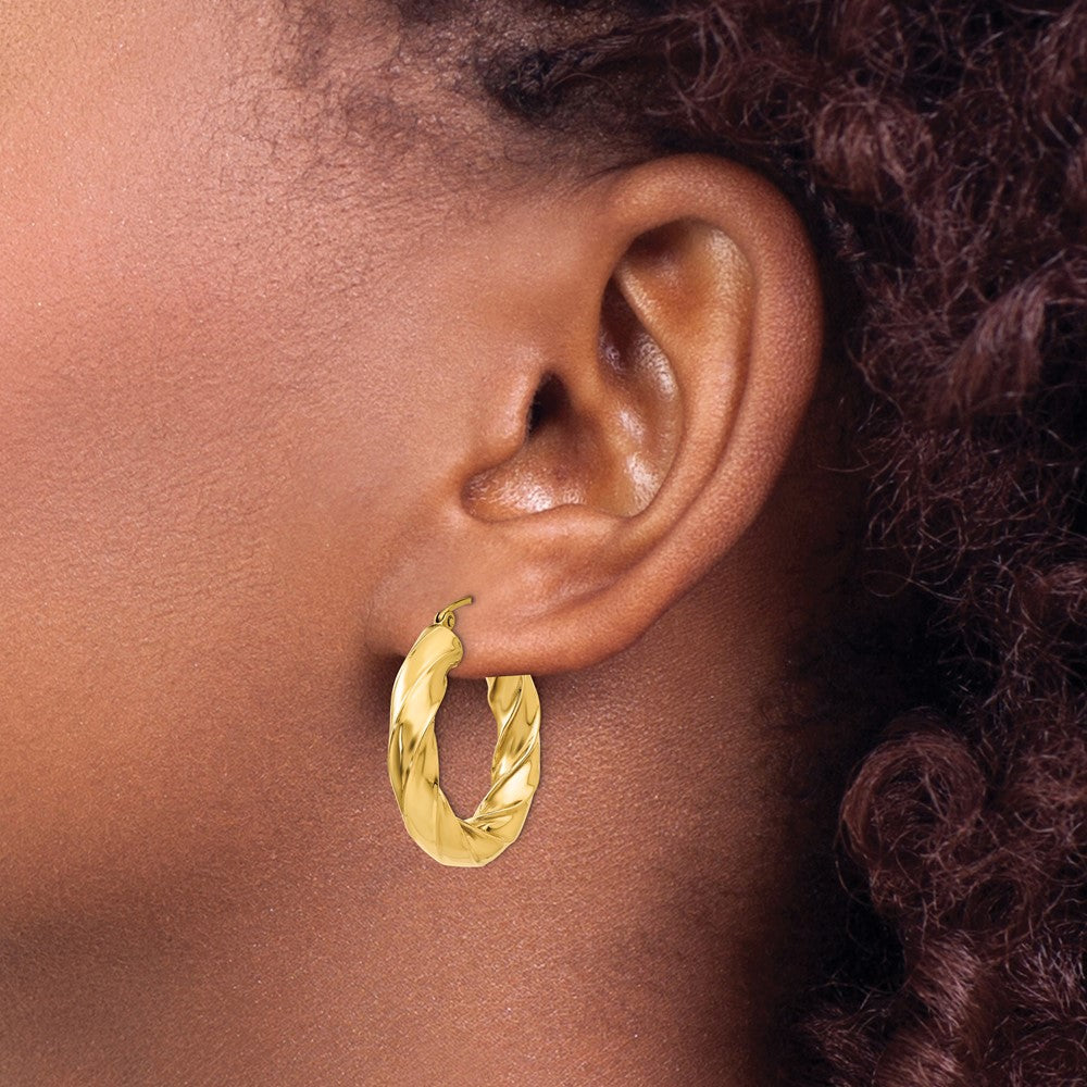 14K Gelbgold Poliert 5.0mm Gedreht Creolen