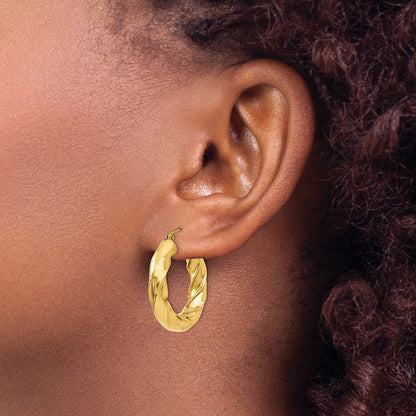 14K Gelbgold Poliert 5.0mm Gedreht Creolen
