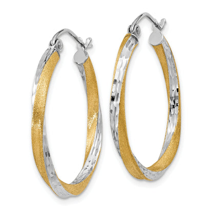14K Gelb & Rhodium Diamantiert 2.5mm Gedreht Creolen