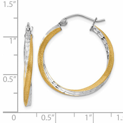 14K Gelb & Rhodium Diamantiert 2.5mm Gedreht Creolen