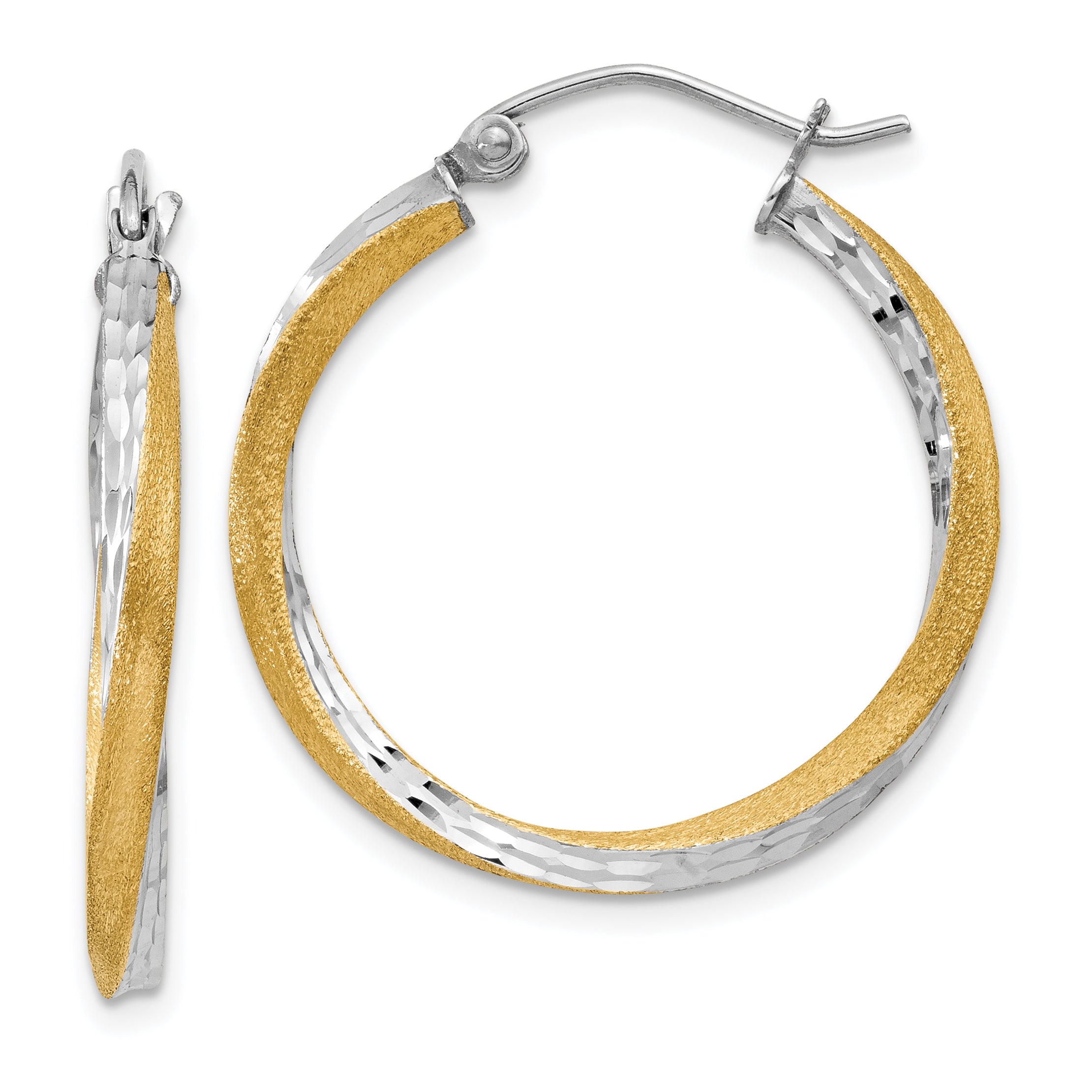 14K Gelb & Rhodium Diamantiert 2.5mm Gedreht Creolen