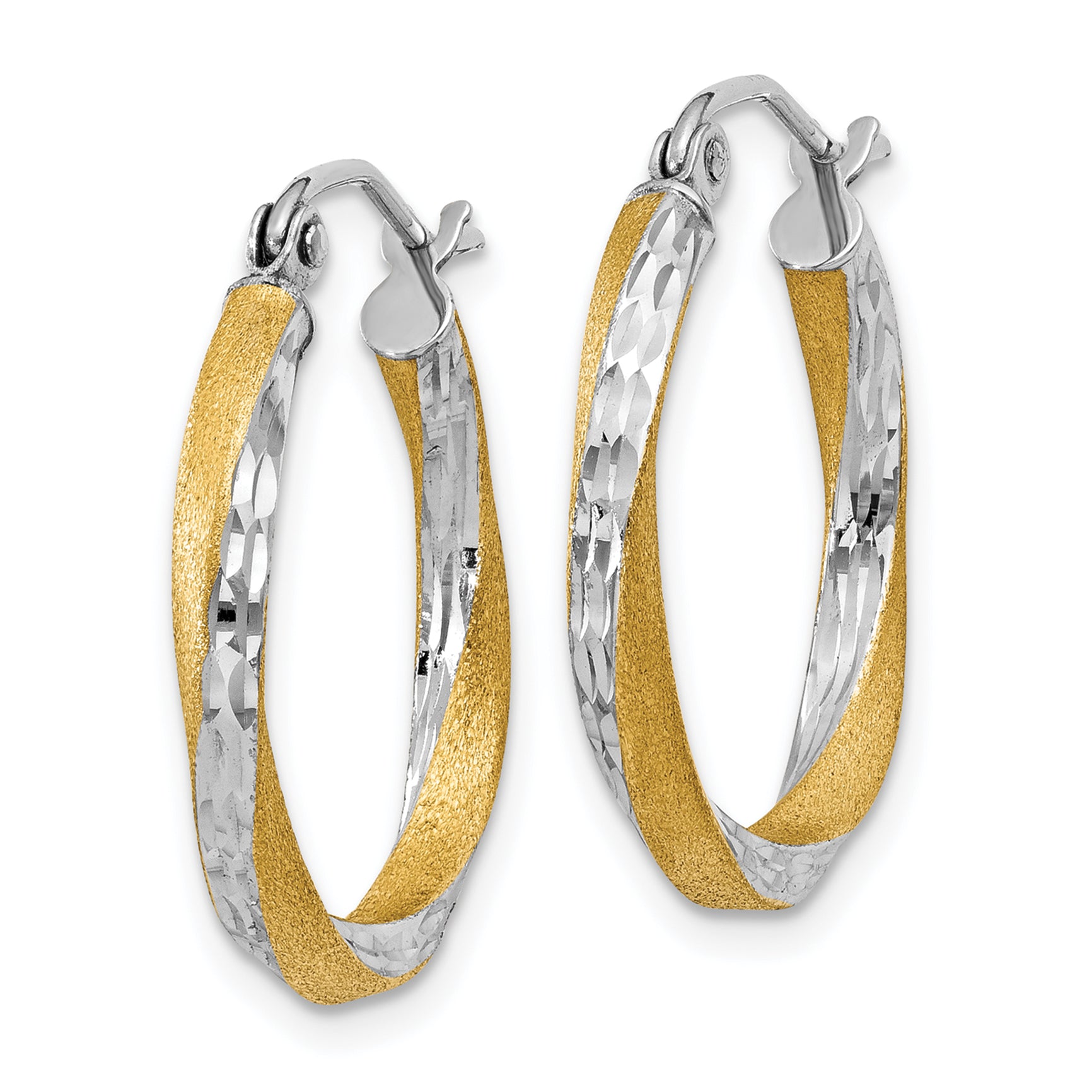 14K Gelb & Rhodium Diamantiert 2.5mm Gedreht Creolen