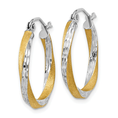 14K Gelb & Rhodium Diamantiert 2.5mm Gedreht Creolen