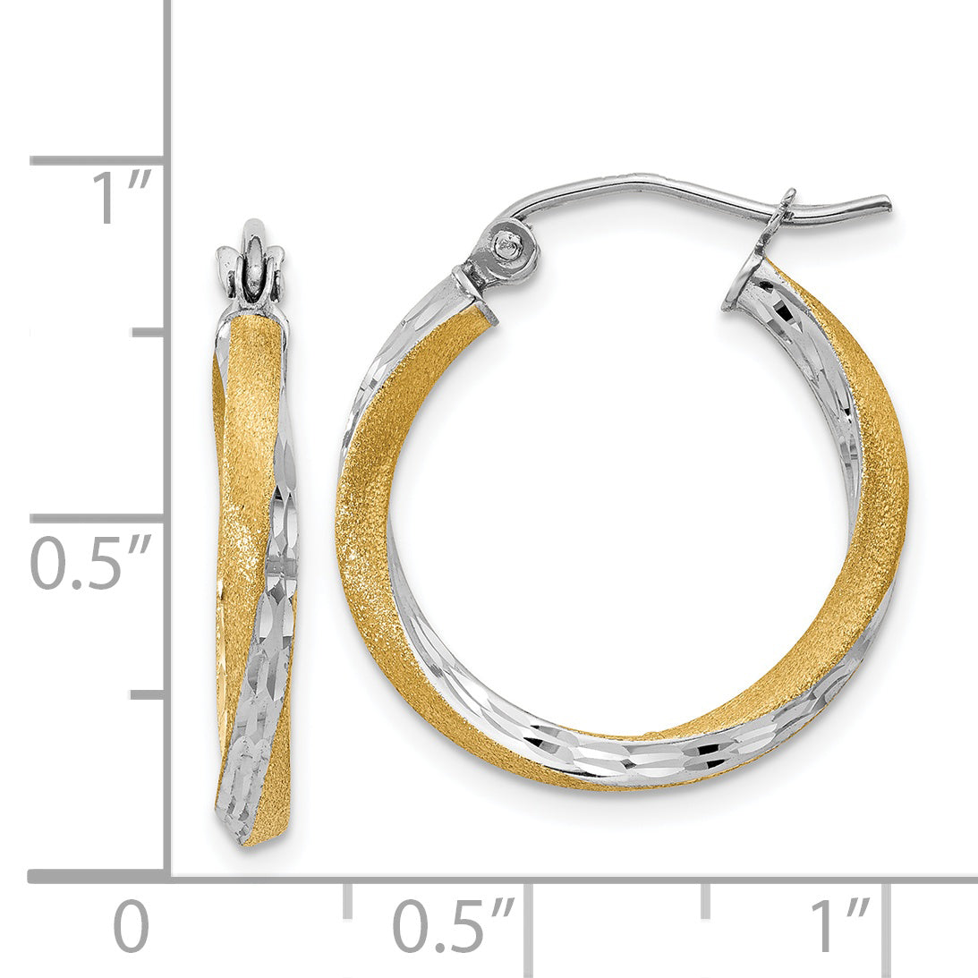14K Gelb & Rhodium Diamantiert 2.5mm Gedreht Creolen