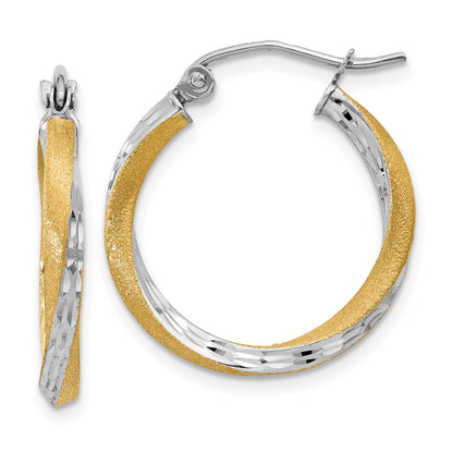 14K Gelb & Rhodium Diamantiert 2.5mm Gedreht Creolen