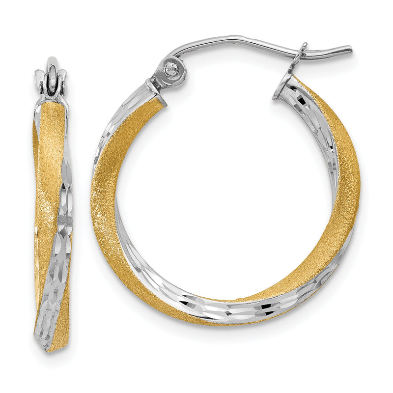 14K Gelb & Rhodium Diamantiert 2.5mm Gedreht Creolen