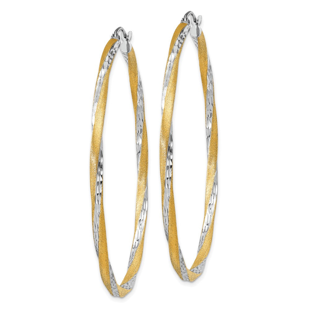 14K Gelb & Rhodium Diamantiert 2.5mm Gedreht Creolen