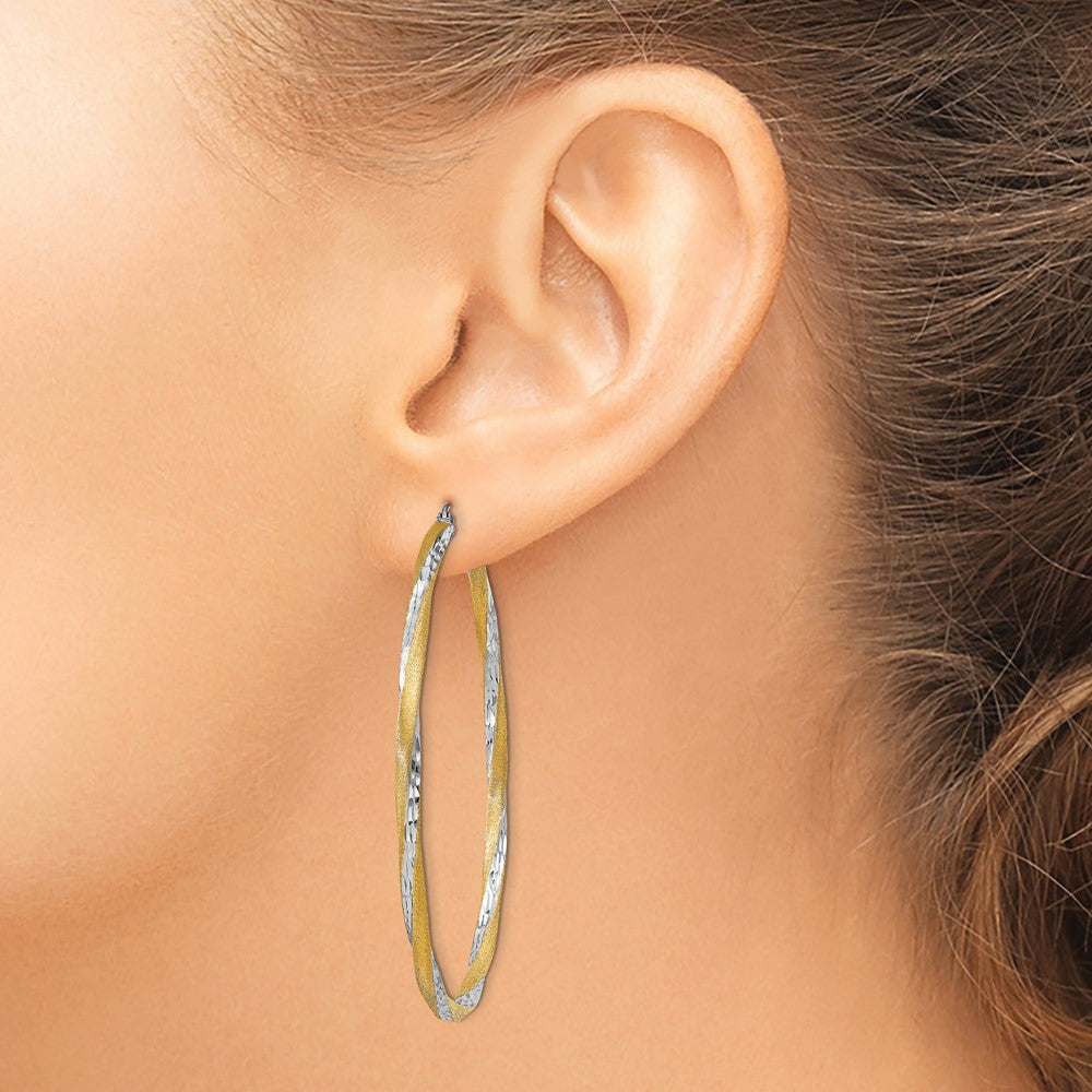 14K Gelb & Rhodium Diamantiert 2.5mm Gedreht Creolen