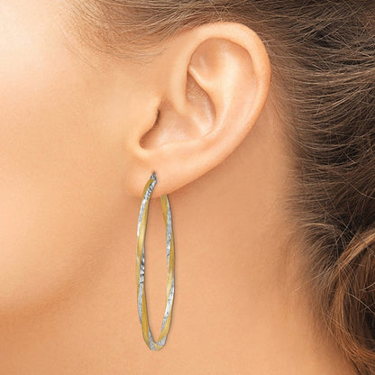 14K Gelb & Rhodium Diamantiert 2.5mm Gedreht Creolen