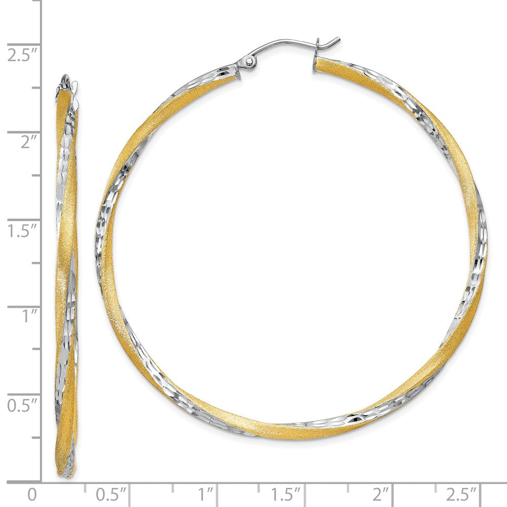 14K Gelb & Rhodium Diamantiert 2.5mm Gedreht Creolen