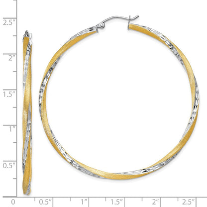 14K Gelb & Rhodium Diamantiert 2.5mm Gedreht Creolen