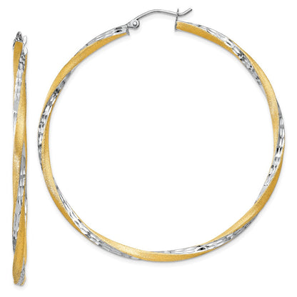 14K Gelb & Rhodium Diamantiert 2.5mm Gedreht Creolen