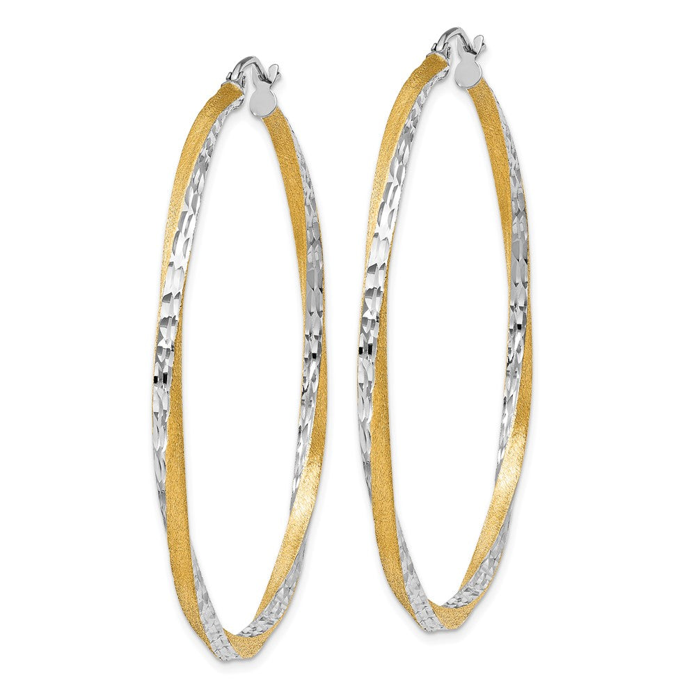 14K Gelb & Rhodium Diamantiert 2.5mm Gedreht Creolen