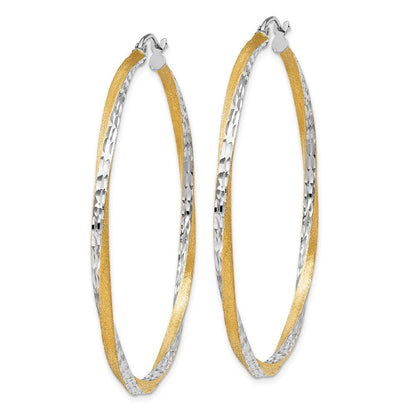 14K Gelb & Rhodium Diamantiert 2.5mm Gedreht Creolen