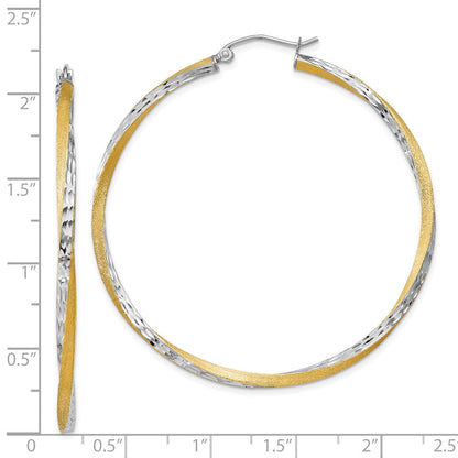14K Gelb & Rhodium Diamantiert 2.5mm Gedreht Creolen