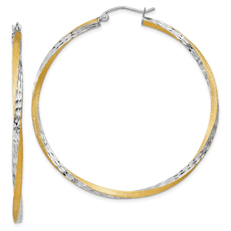 14K Gelb & Rhodium Diamantiert 2.5mm Gedreht Creolen