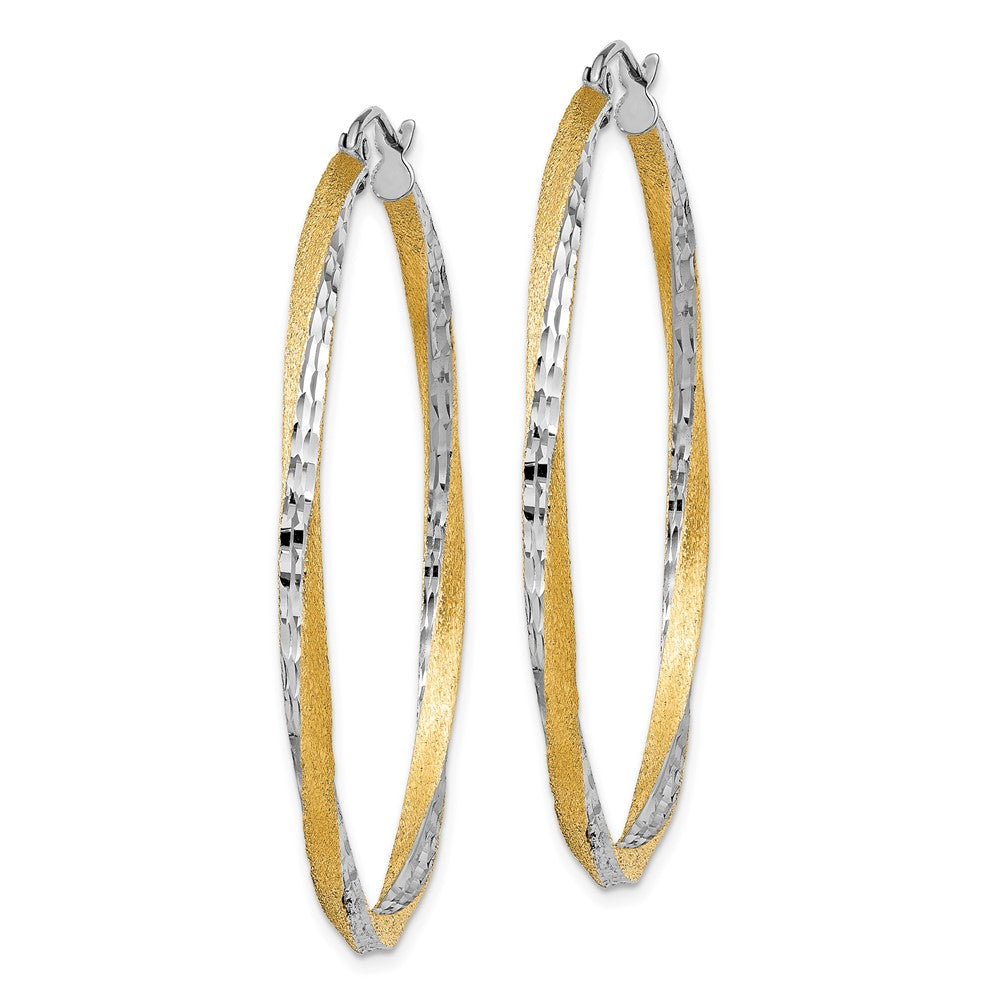 14K Gelb & Rhodium Diamantiert 2.5mm Gedreht Creolen