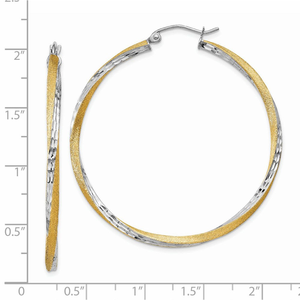 14K Gelb & Rhodium Diamantiert 2.5mm Gedreht Creolen