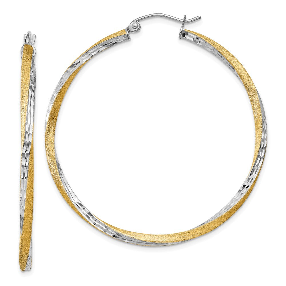 14K Gelb & Rhodium Diamantiert 2.5mm Gedreht Creolen
