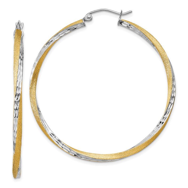 14K Gelb & Rhodium Diamantiert 2.5mm Gedreht Creolen