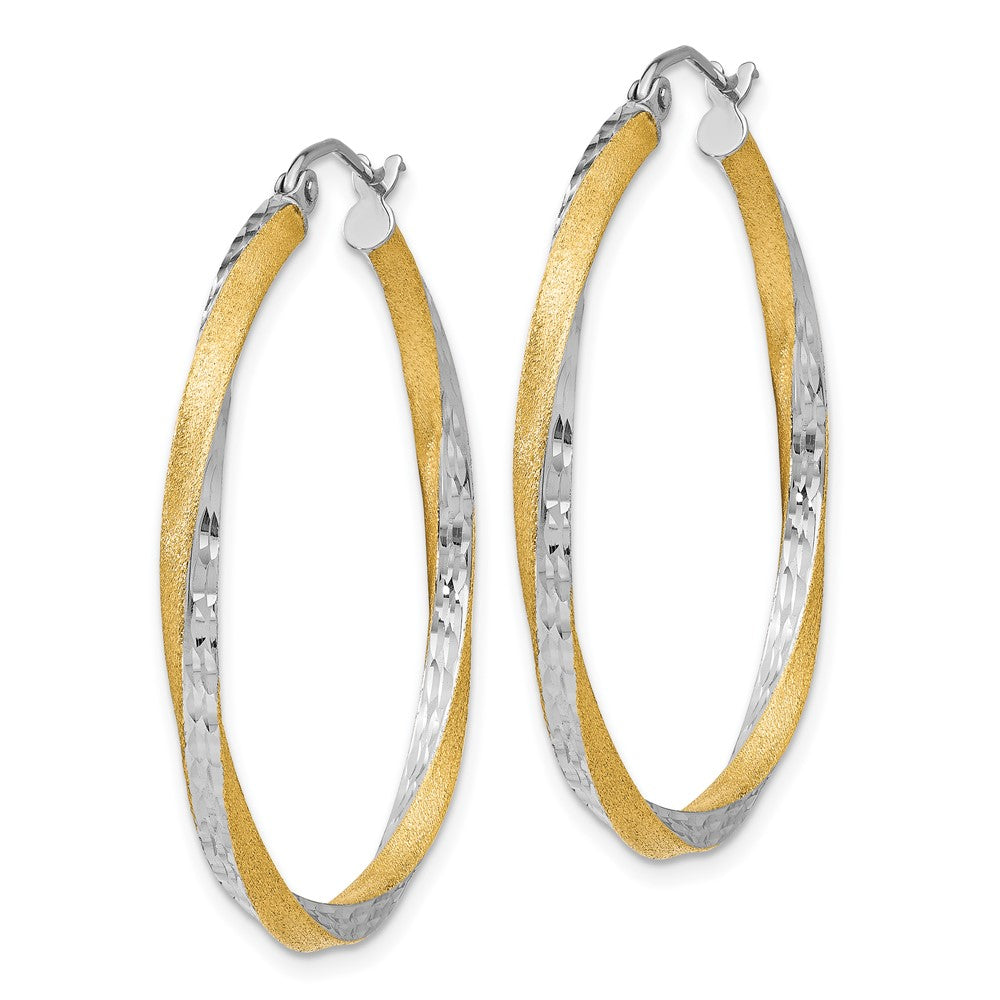 14K Gelb & Rhodium Diamantiert 2.5mm Gedreht Creolen