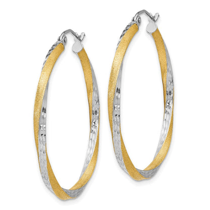 14K Gelb & Rhodium Diamantiert 2.5mm Gedreht Creolen