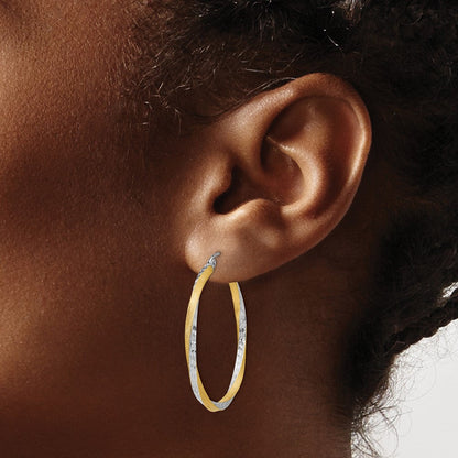 14K Gelb & Rhodium Diamantiert 2.5mm Gedreht Creolen