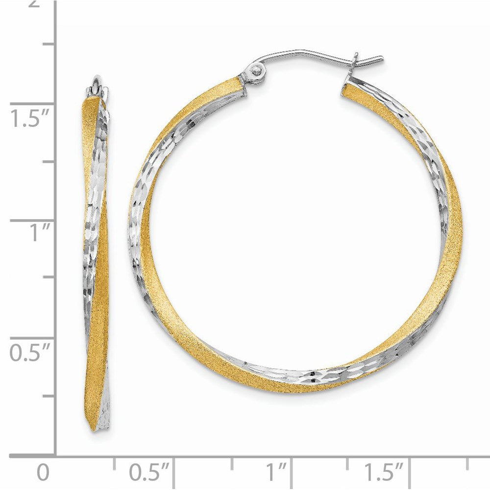 14K Gelb & Rhodium Diamantiert 2.5mm Gedreht Creolen