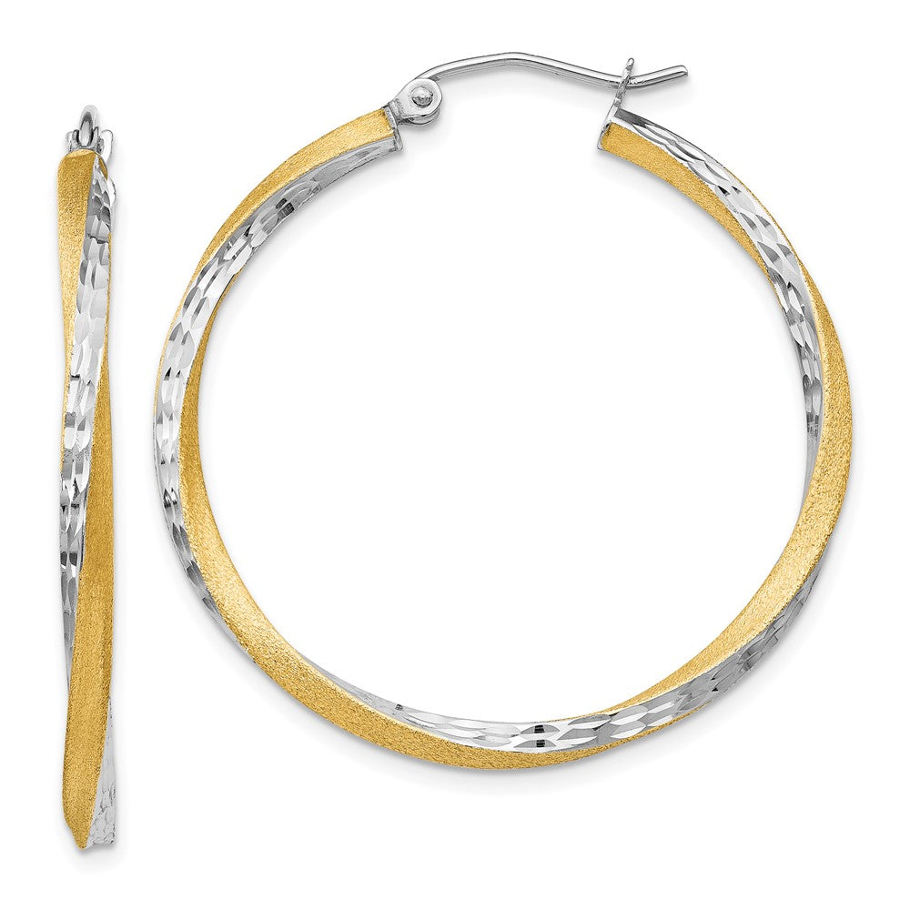 14K Gelb & Rhodium Diamantiert 2.5mm Gedreht Creolen