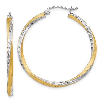 14K Gelb & Rhodium Diamantiert 2.5mm Gedreht Creolen