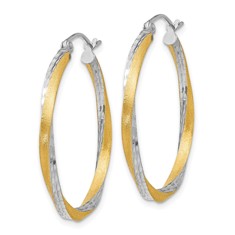 14K Gelb & Rhodium Diamantiert 2.5mm Gedreht Creolen
