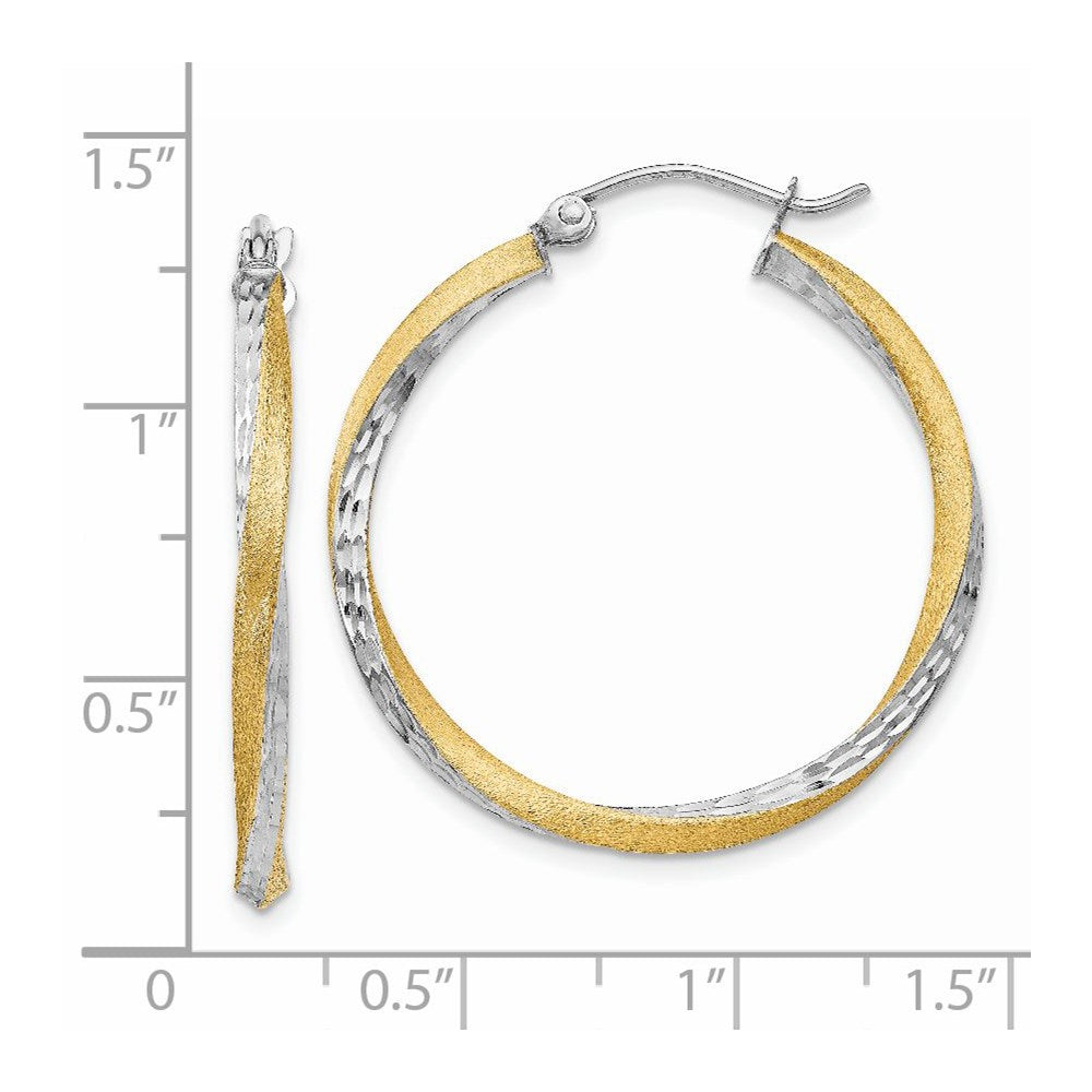 14K Gelb & Rhodium Diamantiert 2.5mm Gedreht Creolen