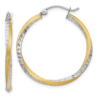 14K Gelb & Rhodium Diamantiert 2.5mm Gedreht Creolen