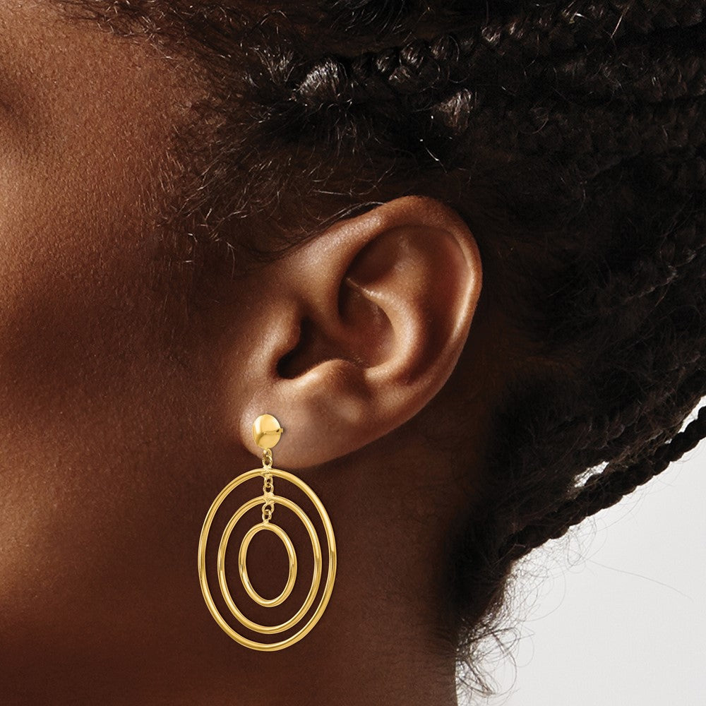 14K Gelbgold Fantasie Kreis Hängend Ohrstecker