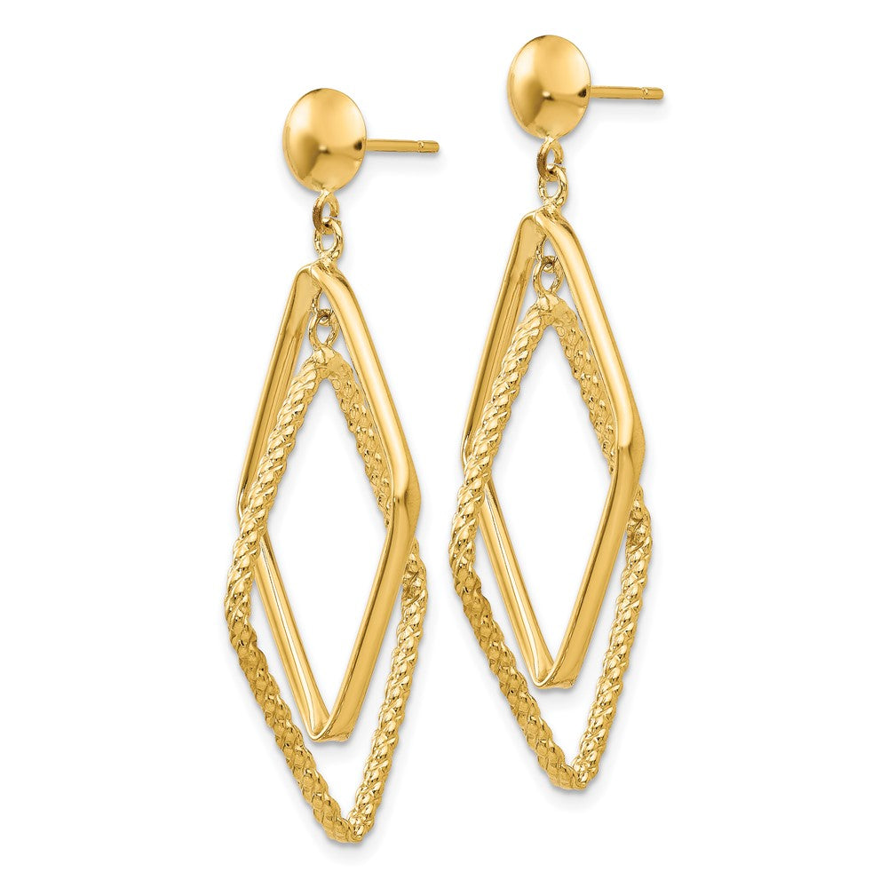 14K Gelbgold Poliert und Strukturiert Diamant Geformt Ohrstecker