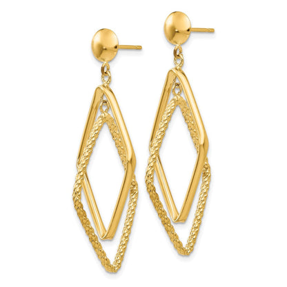 14K Gelbgold Poliert und Strukturiert Diamant Geformt Ohrstecker