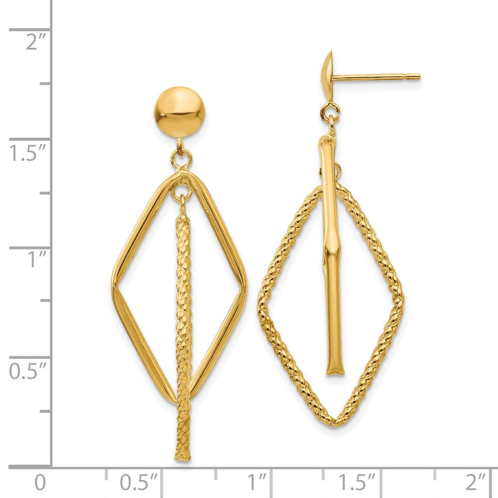 14K Gelbgold Poliert und Strukturiert Diamant Geformt Ohrstecker