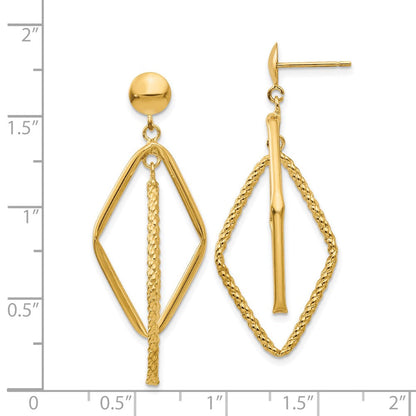 14K Gelbgold Poliert und Strukturiert Diamant Geformt Ohrstecker