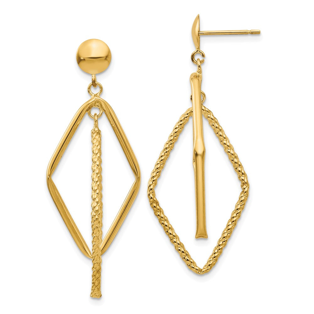 14K Gelbgold Poliert und Strukturiert Diamant Geformt Ohrstecker