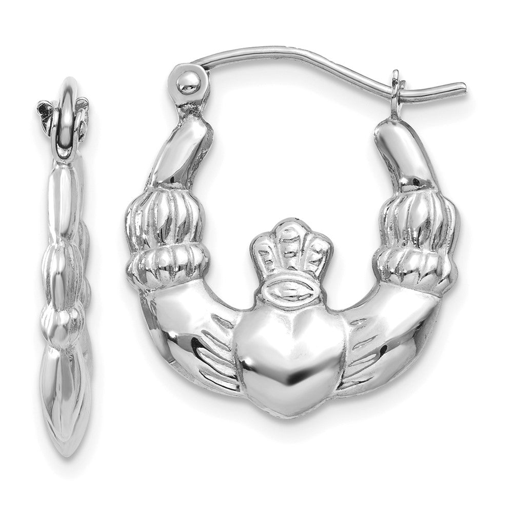 14K Weißgold Claddagh Creolen