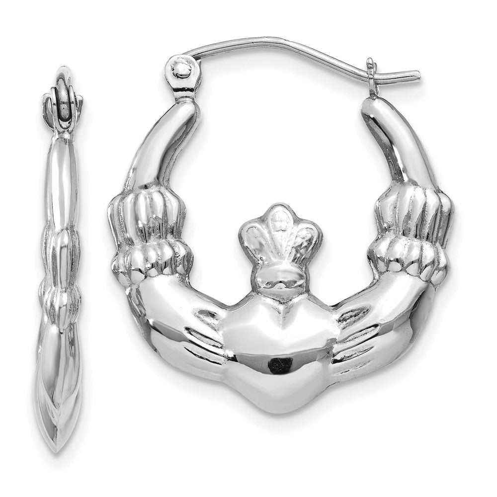14K Weißgold Claddagh Creolen