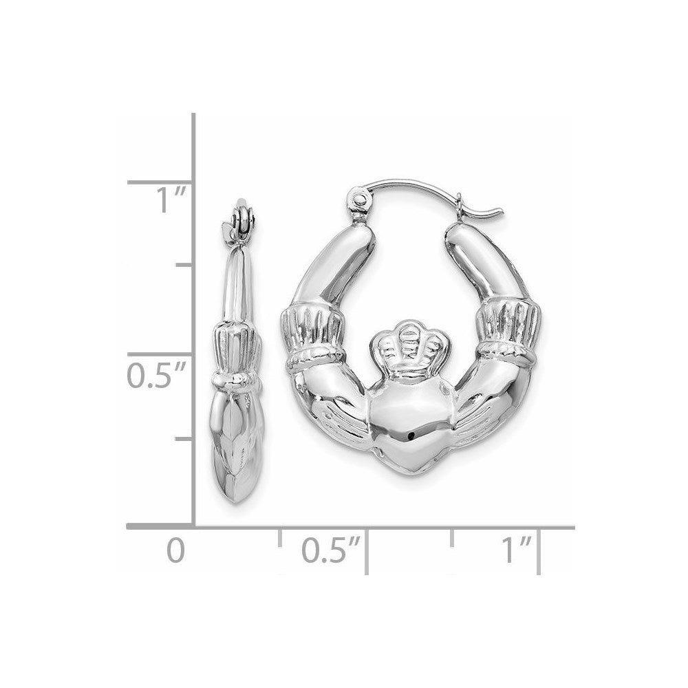 14K Weißgold Claddagh Creolen