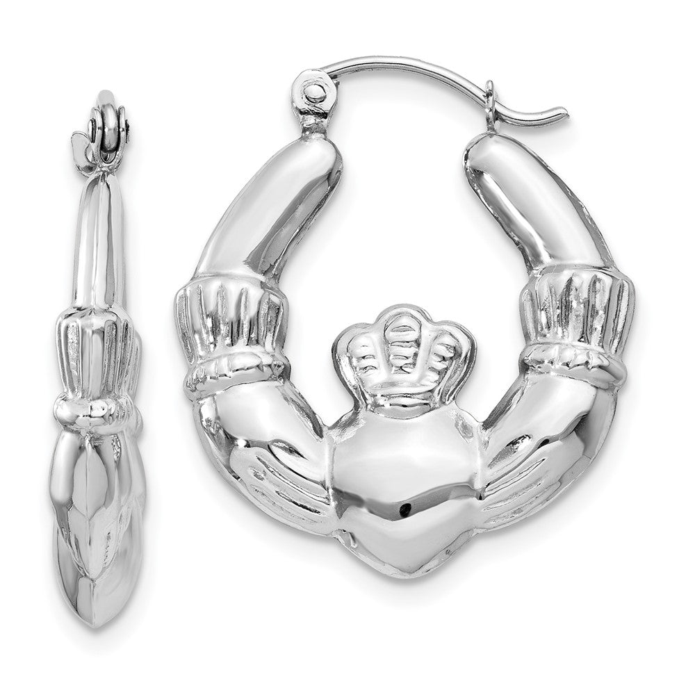 14K Weißgold Claddagh Creolen