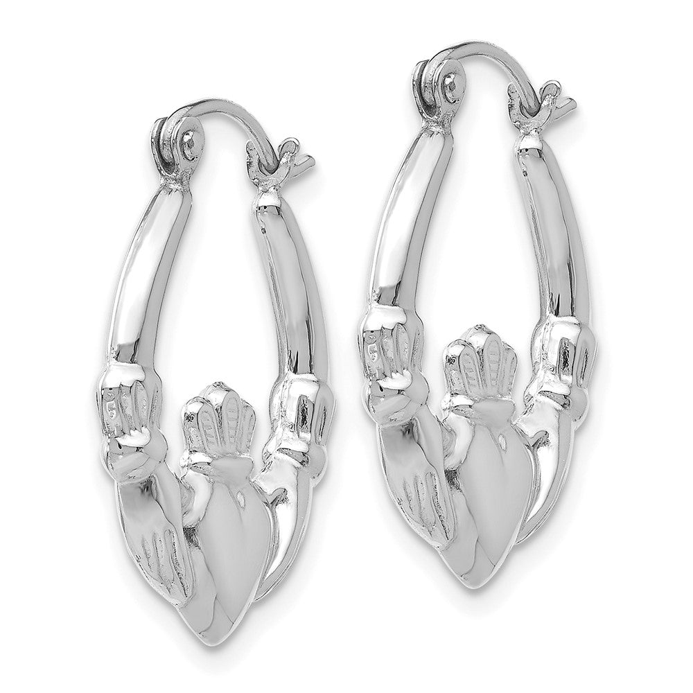 14K Weißgold Claddagh Creolen