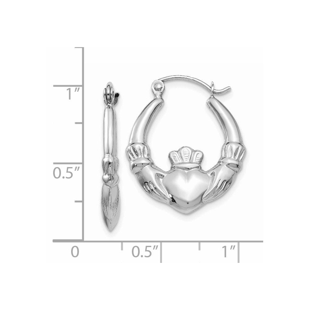 14K Weißgold Claddagh Creolen