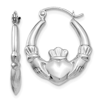 14K Weißgold Claddagh Creolen