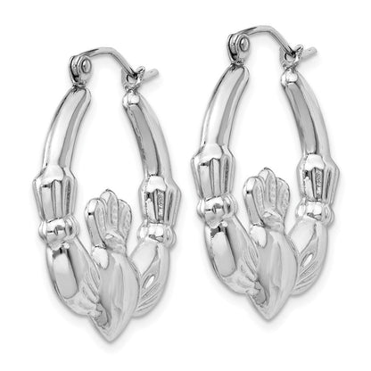 14K Weißgold Claddagh Creolen